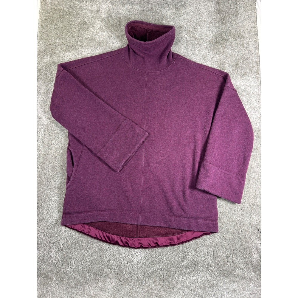 Athleta Cozy Karma Funnel Neck Sweatshirt Plum Purple Fleece Pullover Pockets S